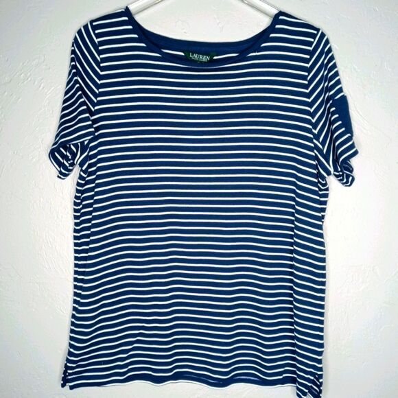 Lauren Ralph Lauren Blue/White Stripe Tee - Picture 1 of 7
